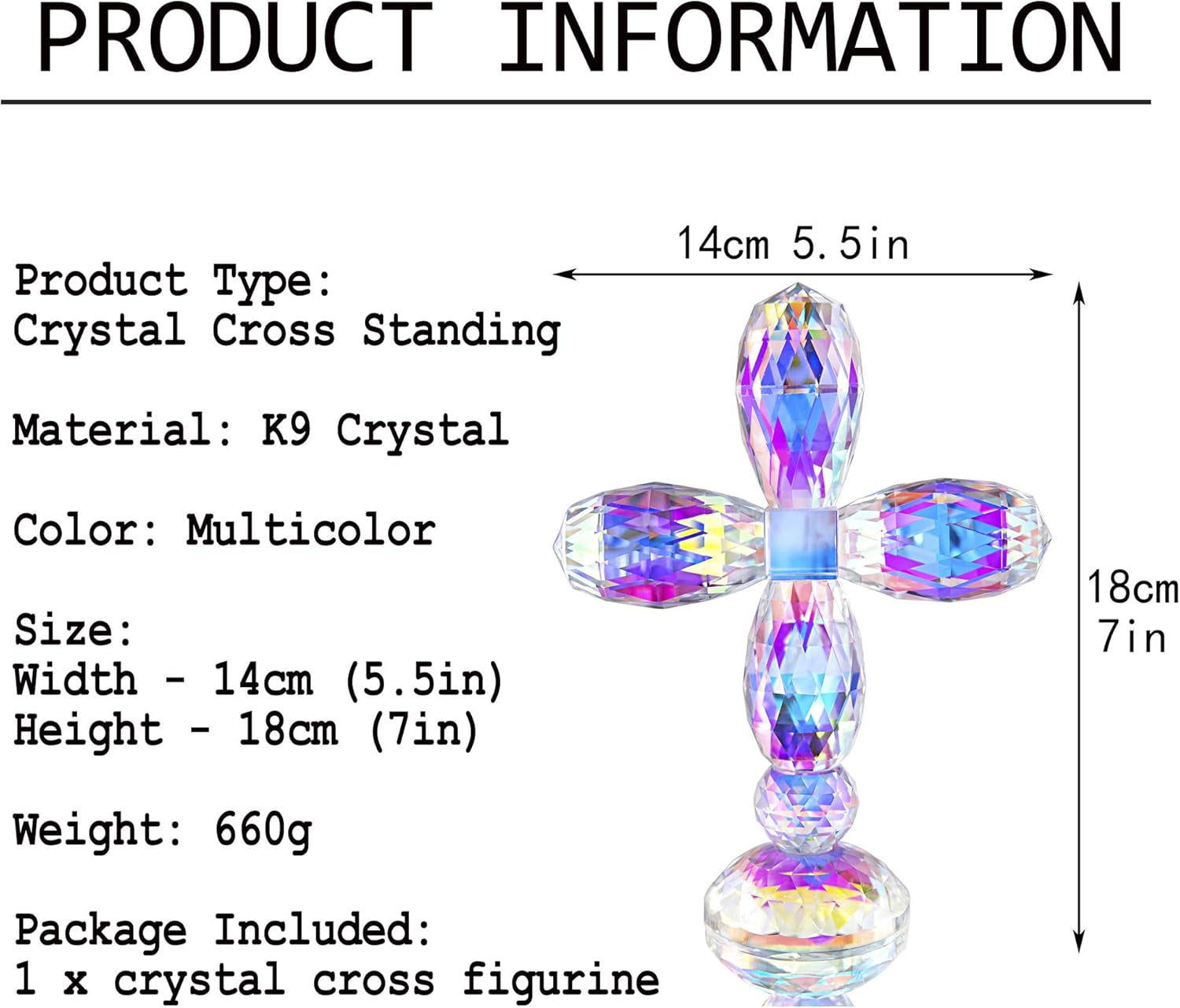 7" Crystal Cross Standing, Decorative Glass Crosses for Table Shelf Tabletop & Home Decor