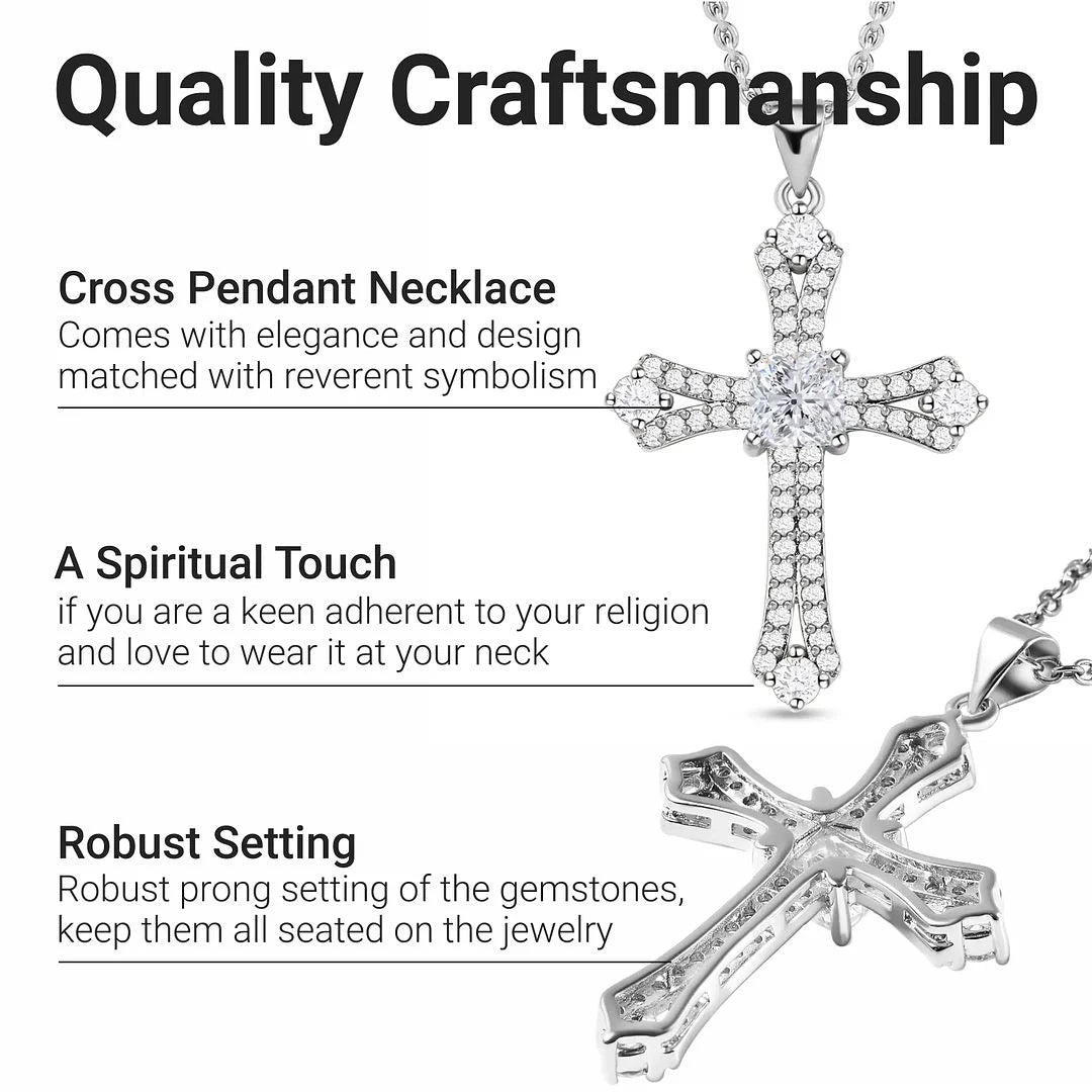 Cross Necklace for Women White Cubic Zirconia Pendant Platinum Plated Christian Jewelry Faith Religious Stainless Steel Size 20" Birthday Gifts for Women