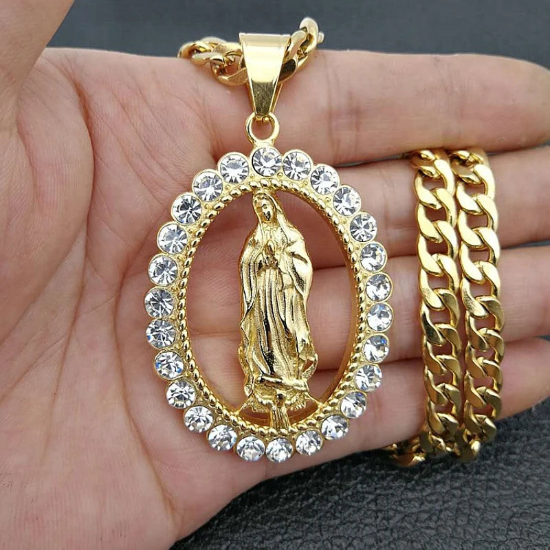 Fashion Income Europe and America Catholic Virgin Mary Necklace Religious Faith God Hip Hop Pendant Exquisite Party Gifts