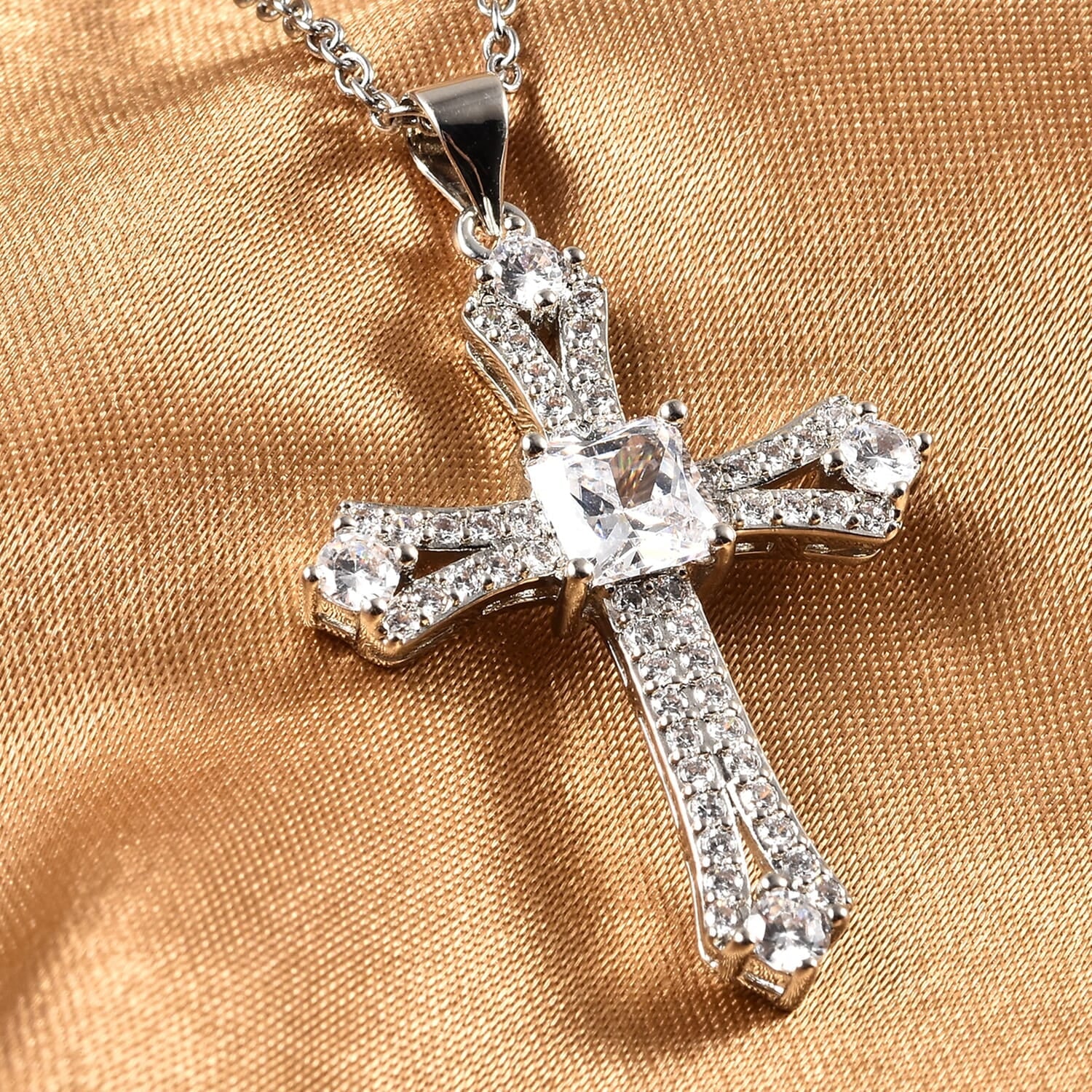 Cross Necklace for Women White Cubic Zirconia Pendant Platinum Plated Christian Jewelry Faith Religious Stainless Steel Size 20" Birthday Gifts for Women