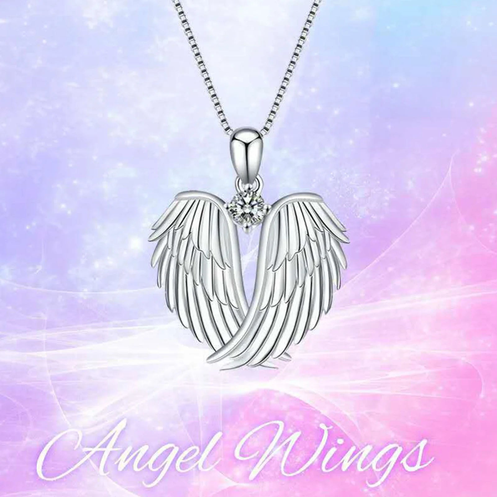 Angel Wings Necklace, 925 Sterling Silver Guardian Angel Wings Pendant Necklace Birthstone Necklace for Women Christmas Jewelry Gifts