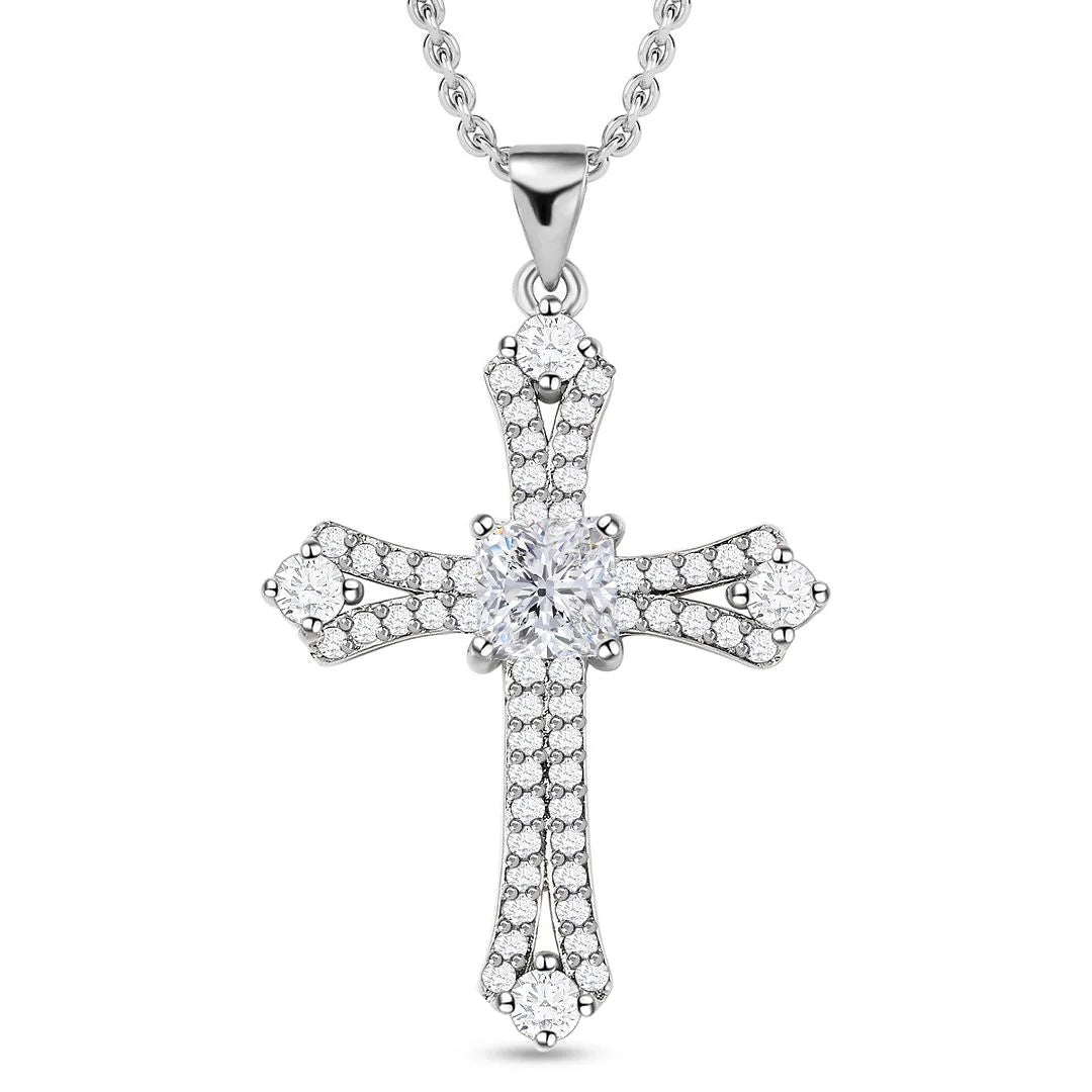 Cross Necklace for Women White Cubic Zirconia Pendant Platinum Plated Christian Jewelry Faith Religious Stainless Steel Size 20" Birthday Gifts for Women