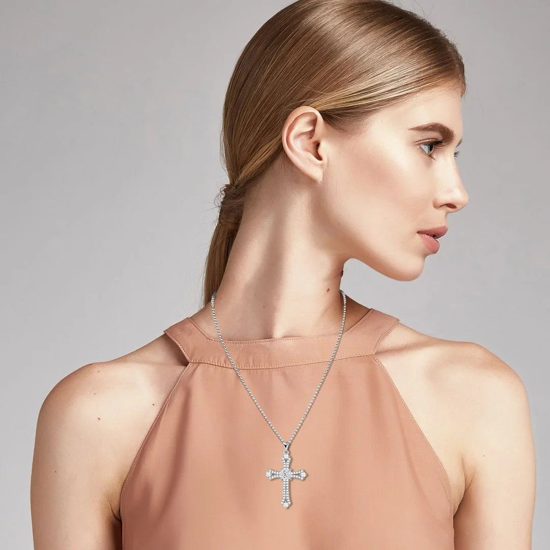 Cross Necklace for Women White Cubic Zirconia Pendant Platinum Plated Christian Jewelry Faith Religious Stainless Steel Size 20" Birthday Gifts for Women