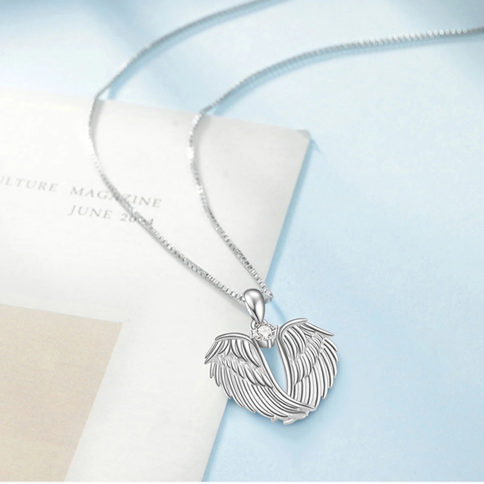 Angel Wings Necklace, 925 Sterling Silver Guardian Angel Wings Pendant Necklace Birthstone Necklace for Women Christmas Jewelry Gifts