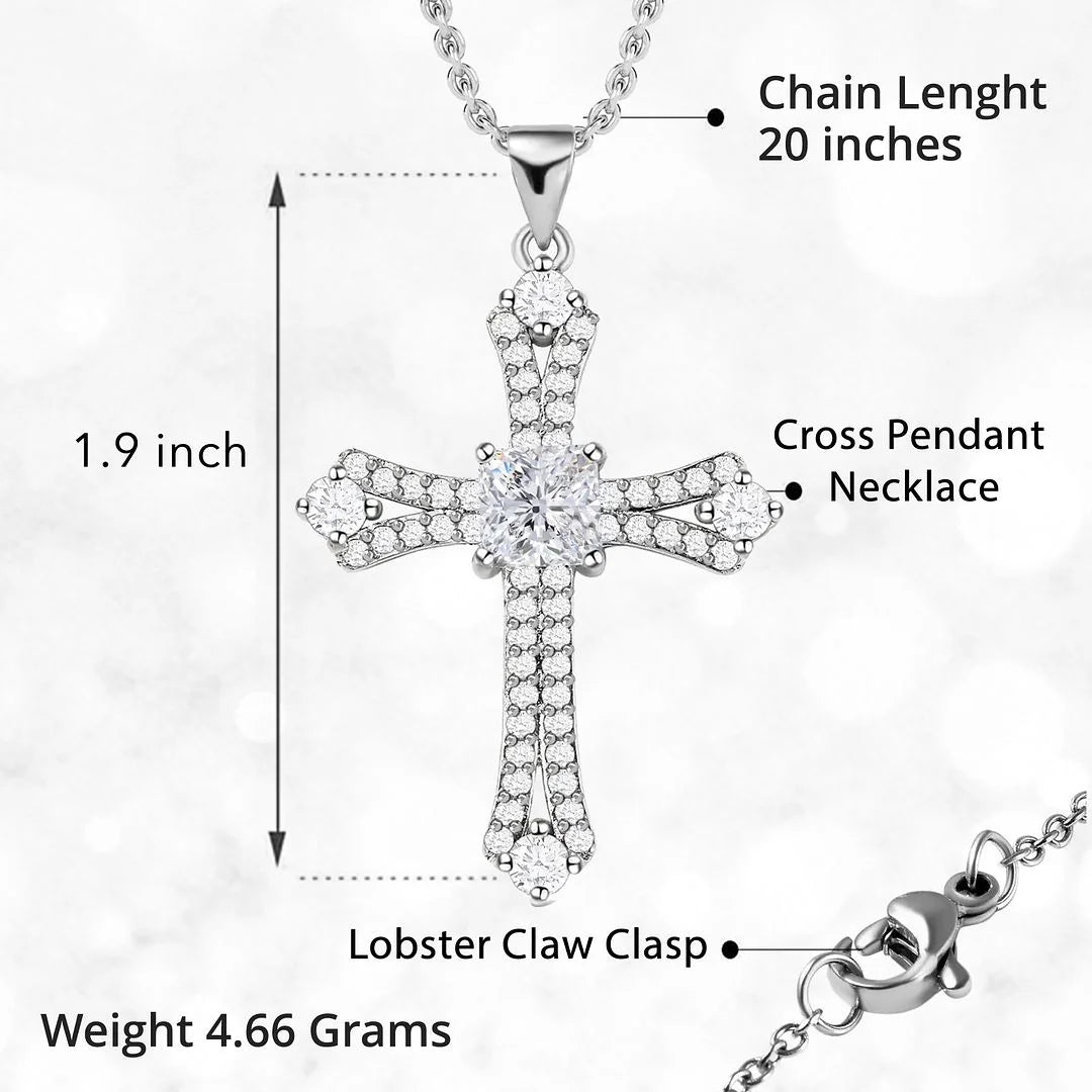 Cross Necklace for Women White Cubic Zirconia Pendant Platinum Plated Christian Jewelry Faith Religious Stainless Steel Size 20" Birthday Gifts for Women