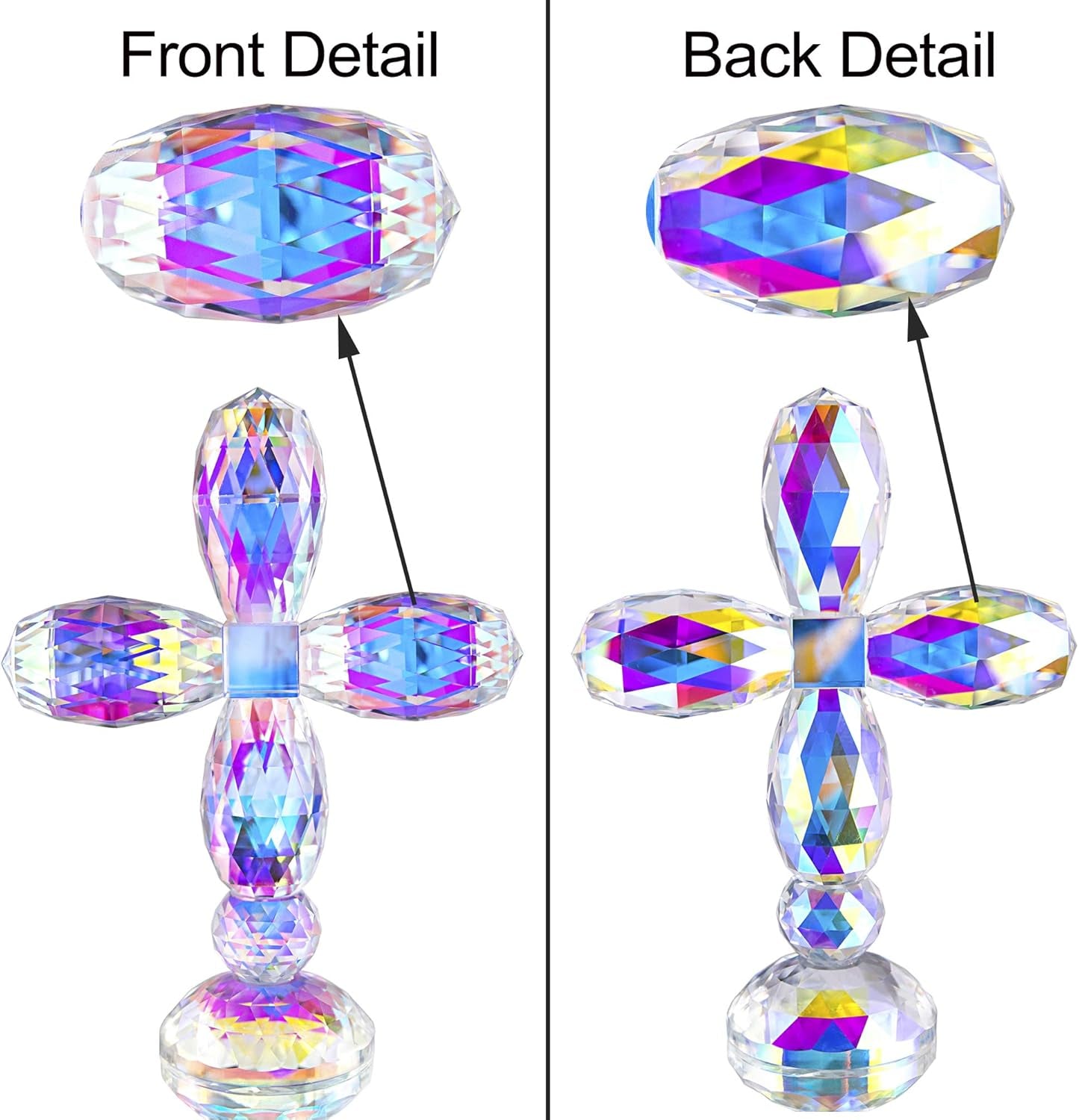 7" Crystal Cross Standing, Decorative Glass Crosses for Table Shelf Tabletop & Home Decor
