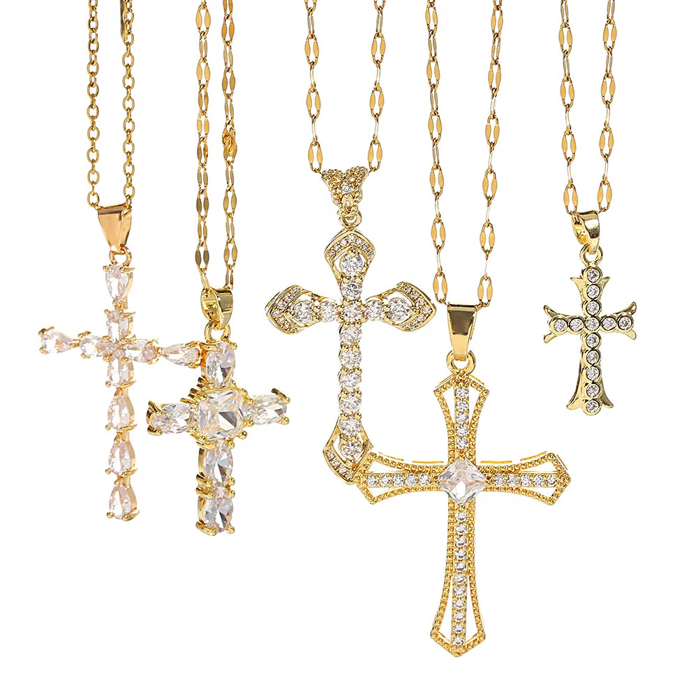 Religious Cross Necklace for Women Men Stainless Steel Chain Necklaces Christian Pendant Collar Pray Baptism Christmas Gift