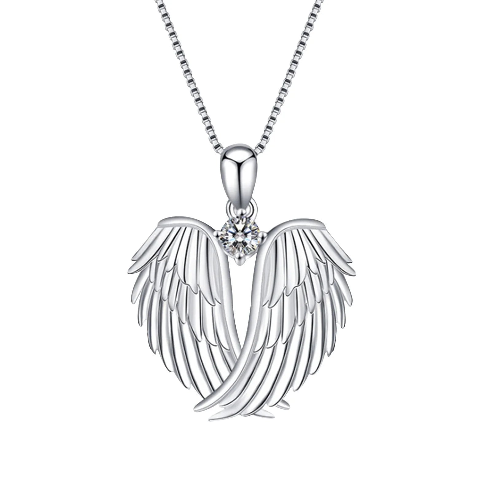 Angel Wings Necklace, 925 Sterling Silver Guardian Angel Wings Pendant Necklace Birthstone Necklace for Women Christmas Jewelry Gifts