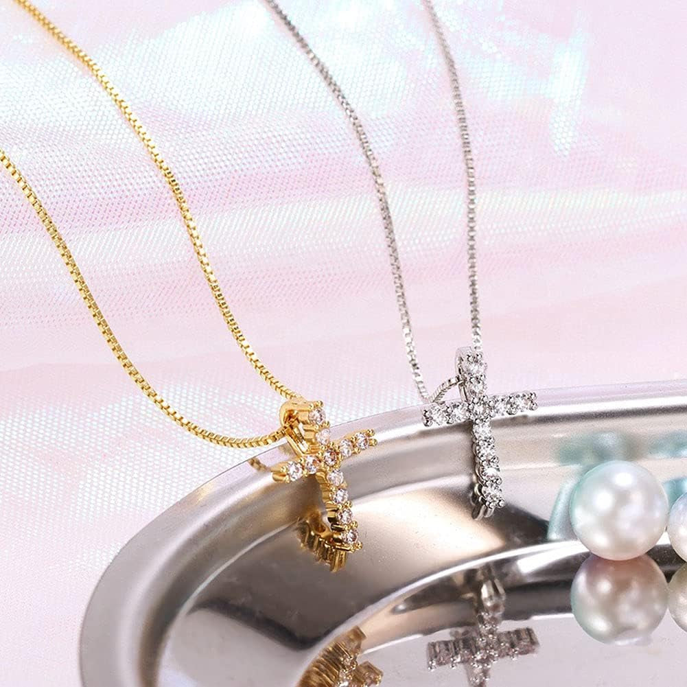 Small Cross Necklaces for Women Simulated Diamond Cross Pendant Dainty Necklace Cubic Zirconia Cross Necklace Silver
