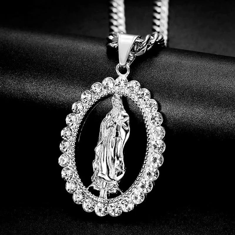 Fashion Income Europe and America Catholic Virgin Mary Necklace Religious Faith God Hip Hop Pendant Exquisite Party Gifts