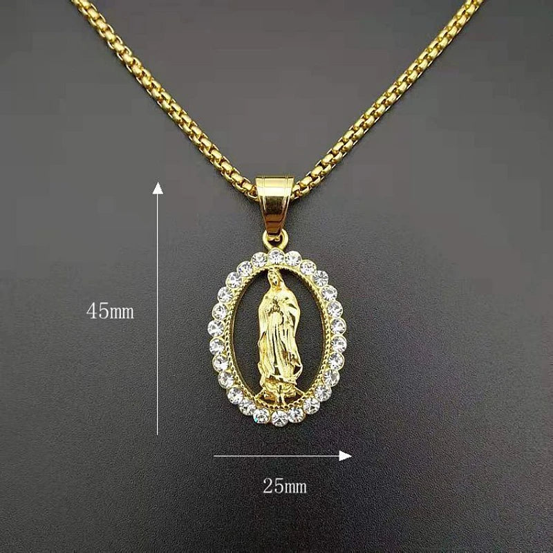 Fashion Income Europe and America Catholic Virgin Mary Necklace Religious Faith God Hip Hop Pendant Exquisite Party Gifts