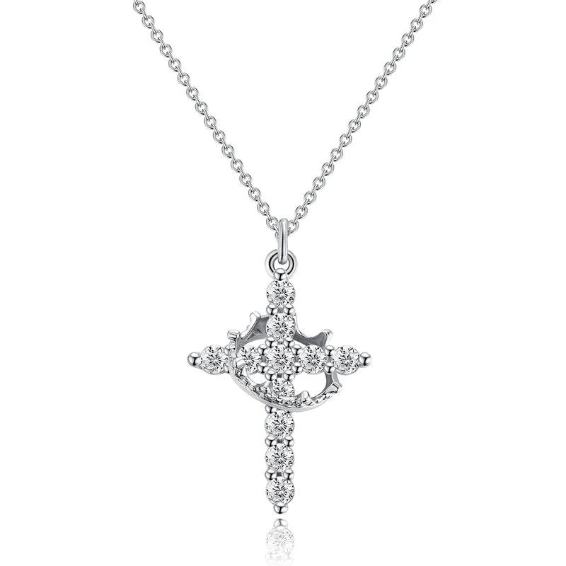 Diamond Cross Necklace for Women-Dainty 14K Gold Cubic Zirconia Pendant Simple Gold Cross Necklace Cute Tiny Silver