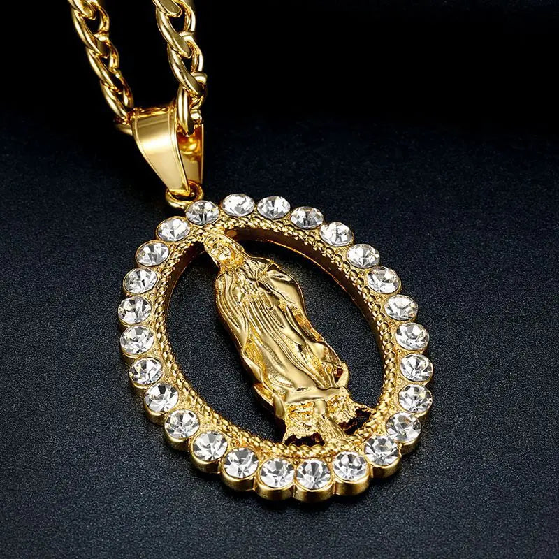 Fashion Income Europe and America Catholic Virgin Mary Necklace Religious Faith God Hip Hop Pendant Exquisite Party Gifts