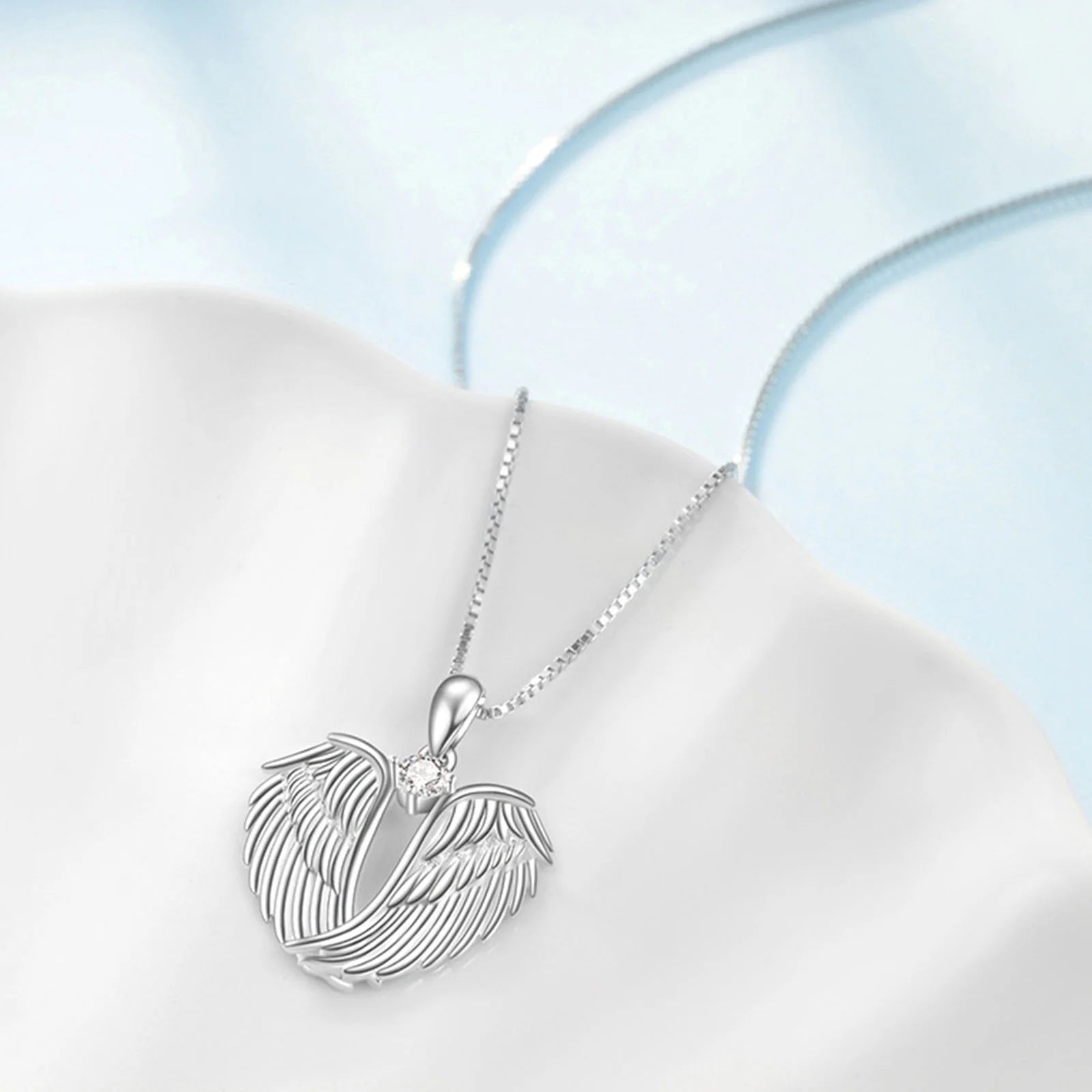 Angel Wings Necklace, 925 Sterling Silver Guardian Angel Wings Pendant Necklace Birthstone Necklace for Women Christmas Jewelry Gifts