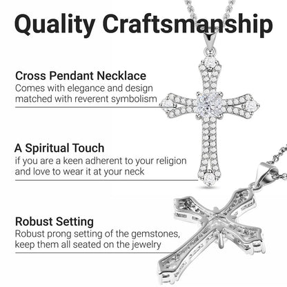 Cross Necklace for Women White Cubic Zirconia Pendant Platinum Plated Christian Jewelry Faith Religious Stainless Steel Size 20" Birthday Gifts for Women