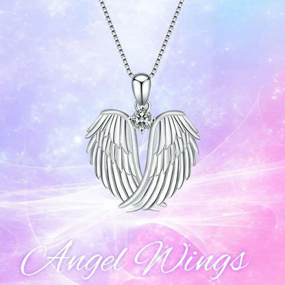 Angel Wings Necklace, 925 Sterling Silver Guardian Angel Wings Pendant Necklace Birthstone Necklace for Women Christmas Jewelry Gifts