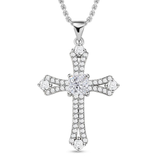 Cross Necklace for Women White Cubic Zirconia Pendant Platinum Plated Christian Jewelry Faith Religious Stainless Steel Size 20" Birthday Gifts for Women