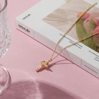 Diamond Cross Necklace for Women-Dainty 14K Gold Cubic Zirconia Pendant Simple Gold Cross Necklace Cute Tiny Silver