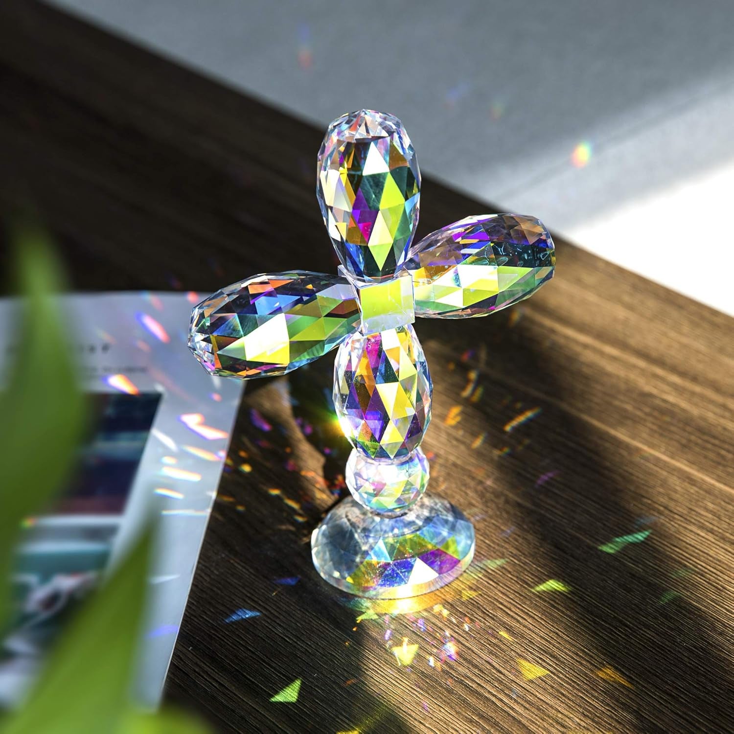 7" Crystal Cross Standing, Decorative Glass Crosses for Table Shelf Tabletop & Home Decor