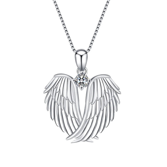Angel Wings Necklace, 925 Sterling Silver Guardian Angel Wings Pendant Necklace Birthstone Necklace for Women Christmas Jewelry Gifts
