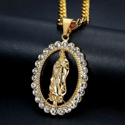 Fashion Income Europe and America Catholic Virgin Mary Necklace Religious Faith God Hip Hop Pendant Exquisite Party Gifts